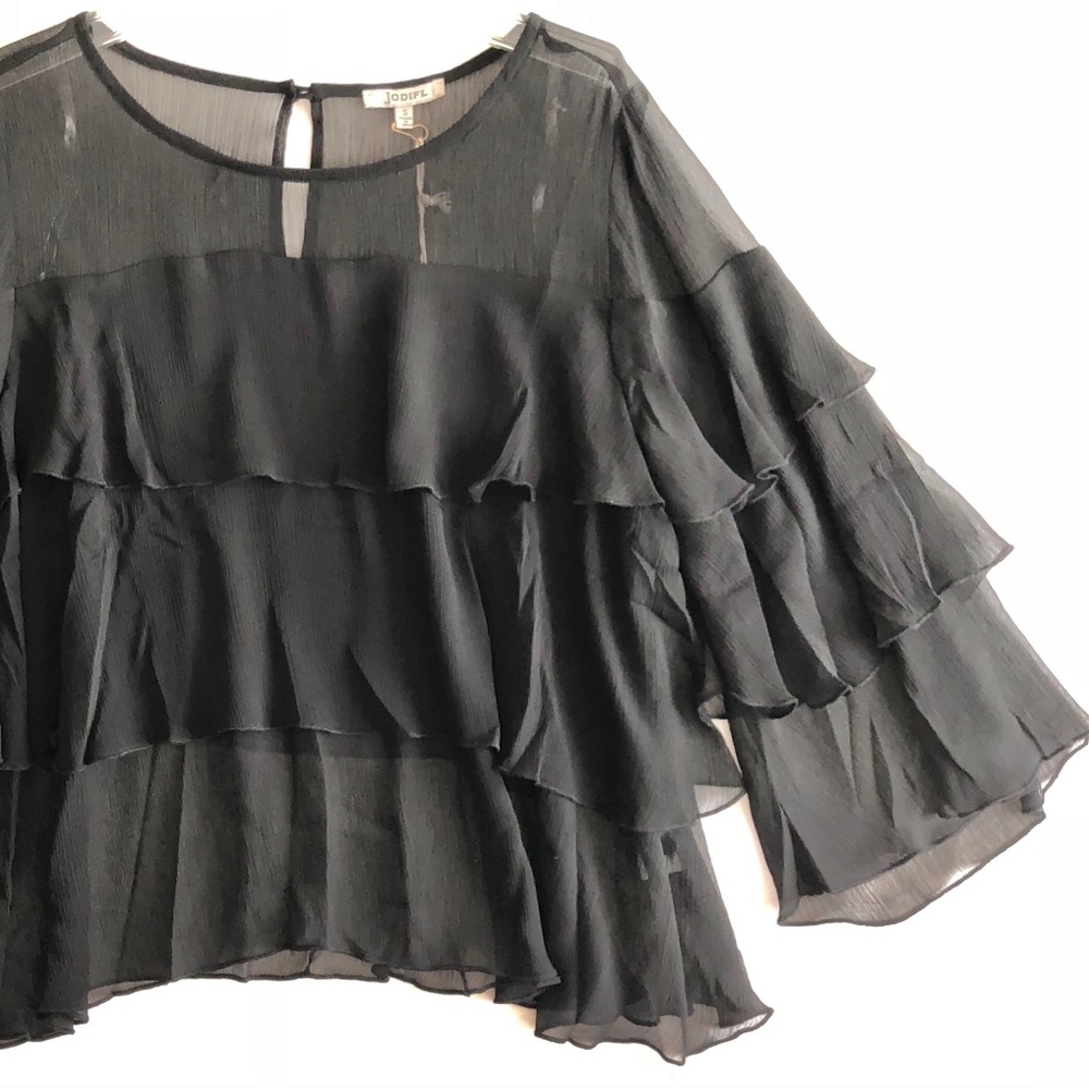 Sheer Multi Tiered Ruffle Angel Sleeve Blouse - Picture 4 of 8